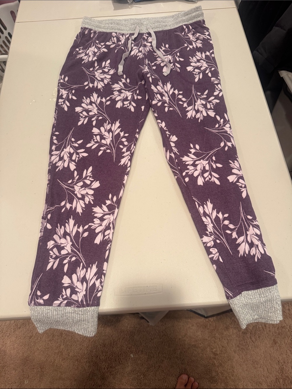 Karen Neuburger Purple Jogger Pants with Pink Floral Design